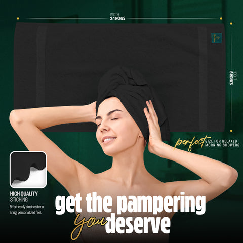 Premium Cotton Salon Towel – Soft, Absorbent & Durable – 16x27 Inches – Elegant Black