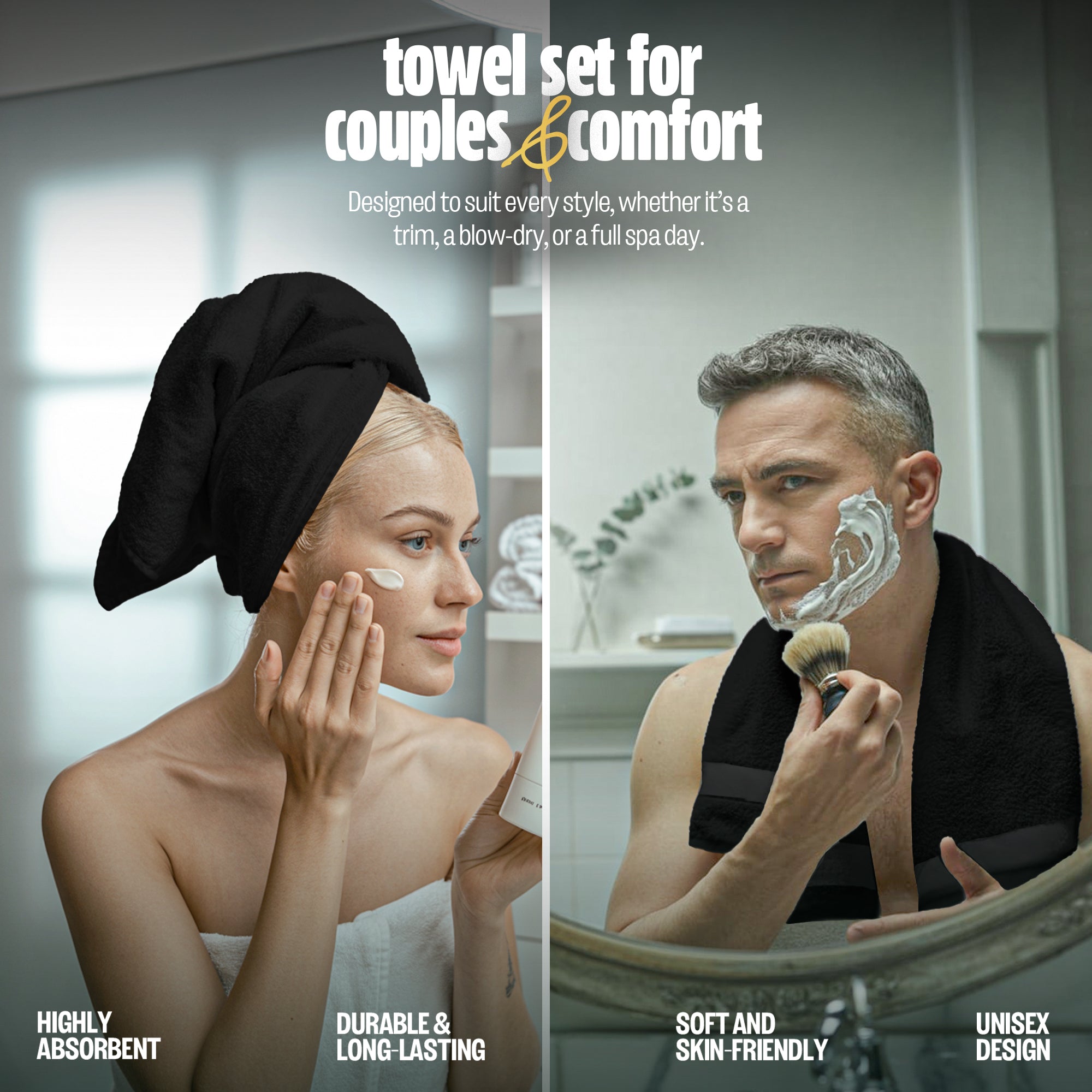 Premium Cotton Salon Towel – Soft, Absorbent & Durable – 16x27 Inches – Elegant Black