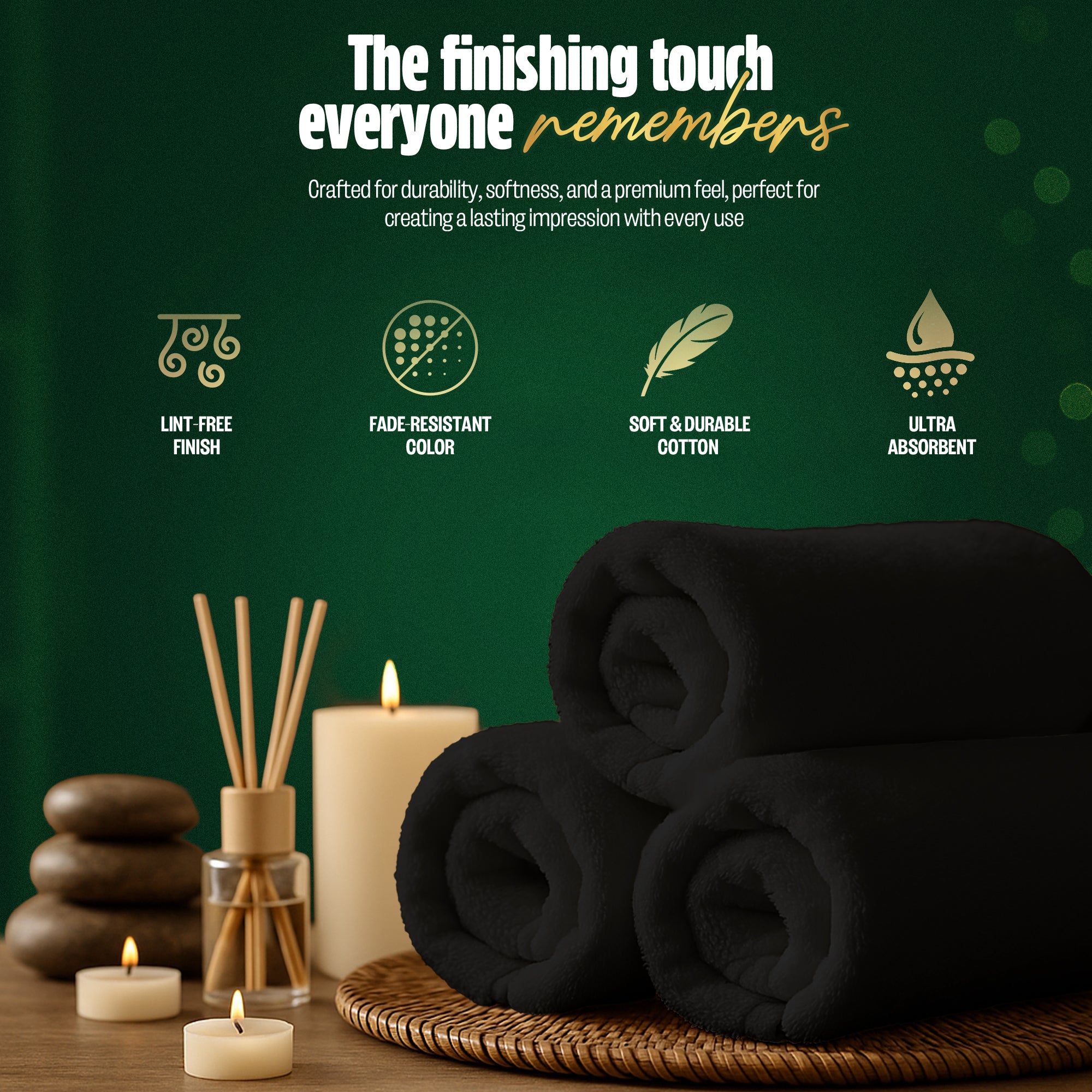 Premium Cotton Salon Towel – Soft, Absorbent & Durable – 16x27 Inches – Elegant Black